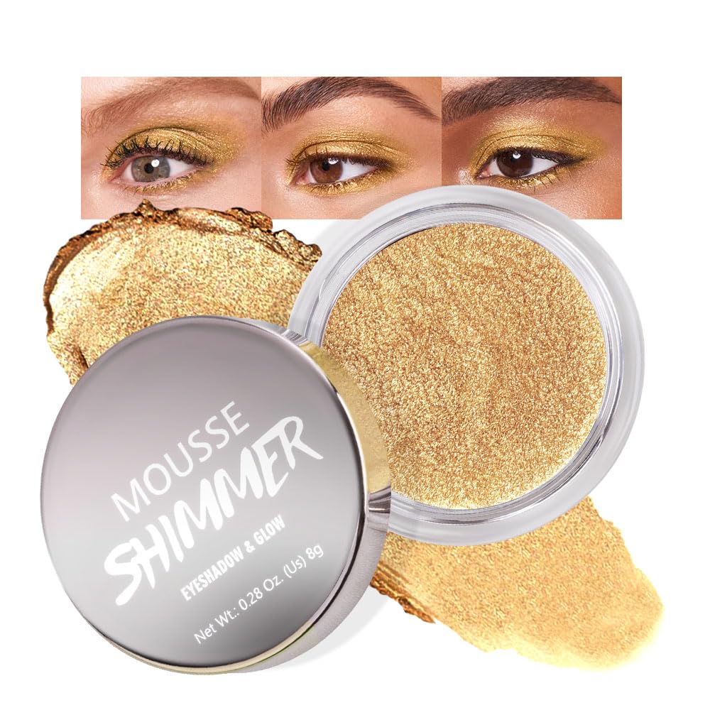 Gold Mousse Single Eyeshadow Palette -Neutral Matte & Shimmer Eyeshadow,Mini Cream Glitter Eye shadow,Long Lasting Highly Pigmen