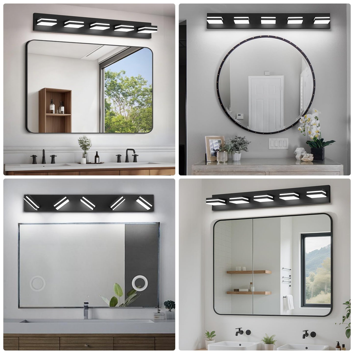 JZEKVN Modern LED Bathroom Lights Fixtures(5-Light),Metal Black Acrylic Wall Lighting,Vanity Lights for Bathroom Over Mirror(6000k 34in)