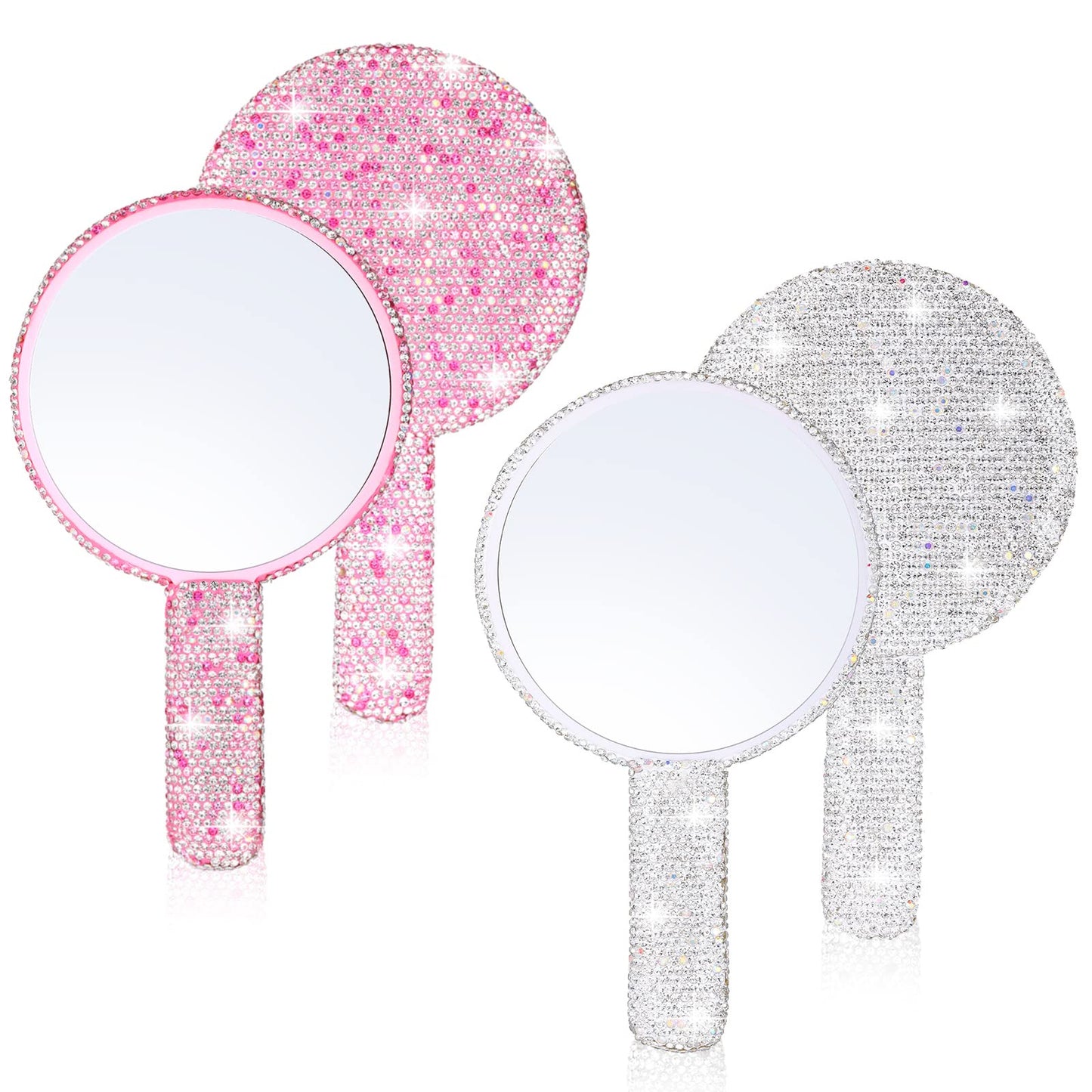 Bucherry 2 Pcs Rhinestone Hand Mirror Wedding Bling Hand Held Makeup Mirrors Adorable Dazzling Cosmetic Portable Decorative Pers