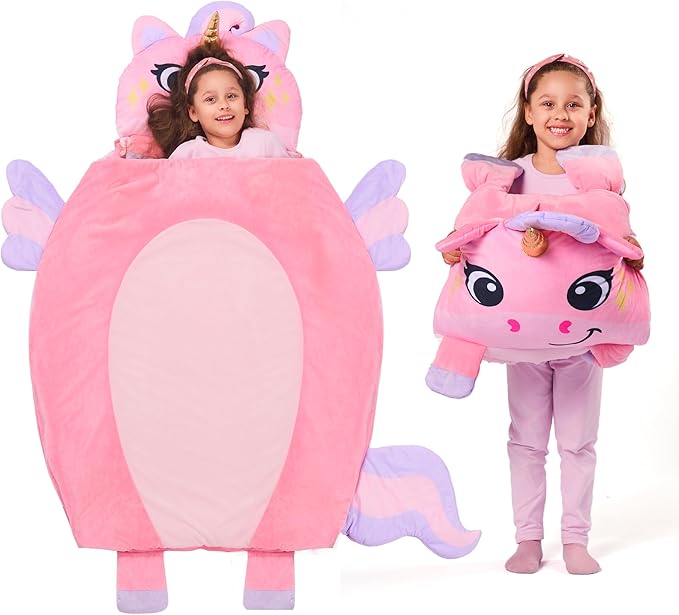 JOIEDOMI Kids Sleeping Bag 4 5 6 Year Old Girl Gifts Toddler Nap Mat with Pillow & Blanket 60" x 39" for Kids Ages 3+ Soft...