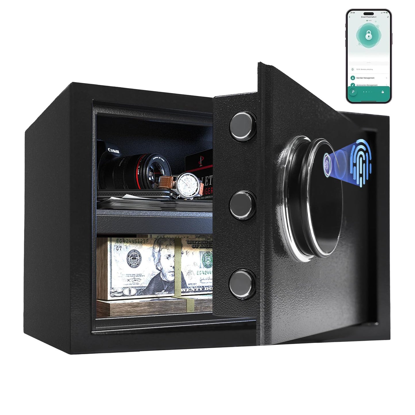 XDeer 0.8 Cu.Ft Smart Biometric Gun Safe with Fireproof Bag, Home Security Safe Box,Quick-Access Fingerprint Safe,Small Safes for Home Money Medicines Jewelry Valuables 1PCS
