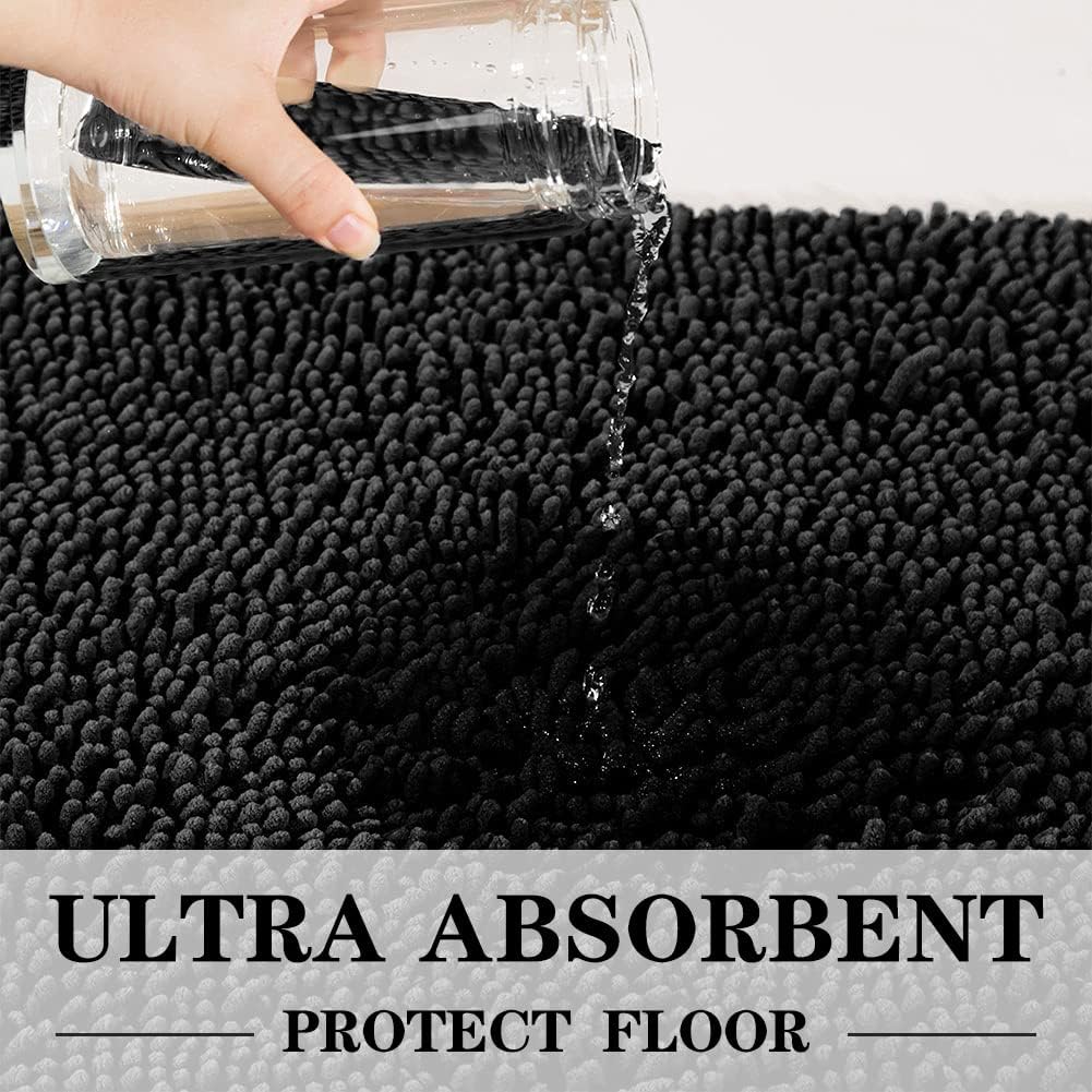 SONORO KATE Bathroom Rug,Non-Slip Bath Mat,Soft Cozy Shaggy Thick Bath Rugs for Bathroom,Plush Rugs for Bathtubs,Water Absorbent Rain Showers and Under The Sink (Black, 36"×24")