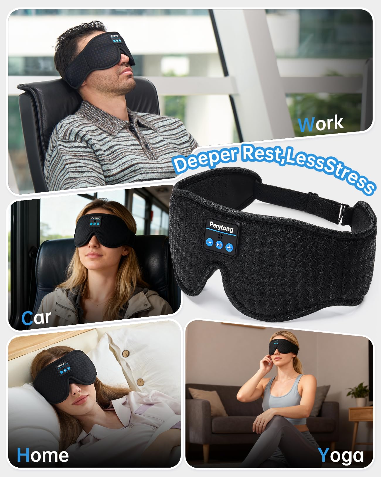 Perytong Sleep Mask with Bluetooth 5.4 Headphones, Wireless Sleep Eye Mask for Side Sleepers, 3D Contoured Comfort & Built-in HD Stereo Earphones, Noise Canceling & Blackout for Travel (Carbon Black)
