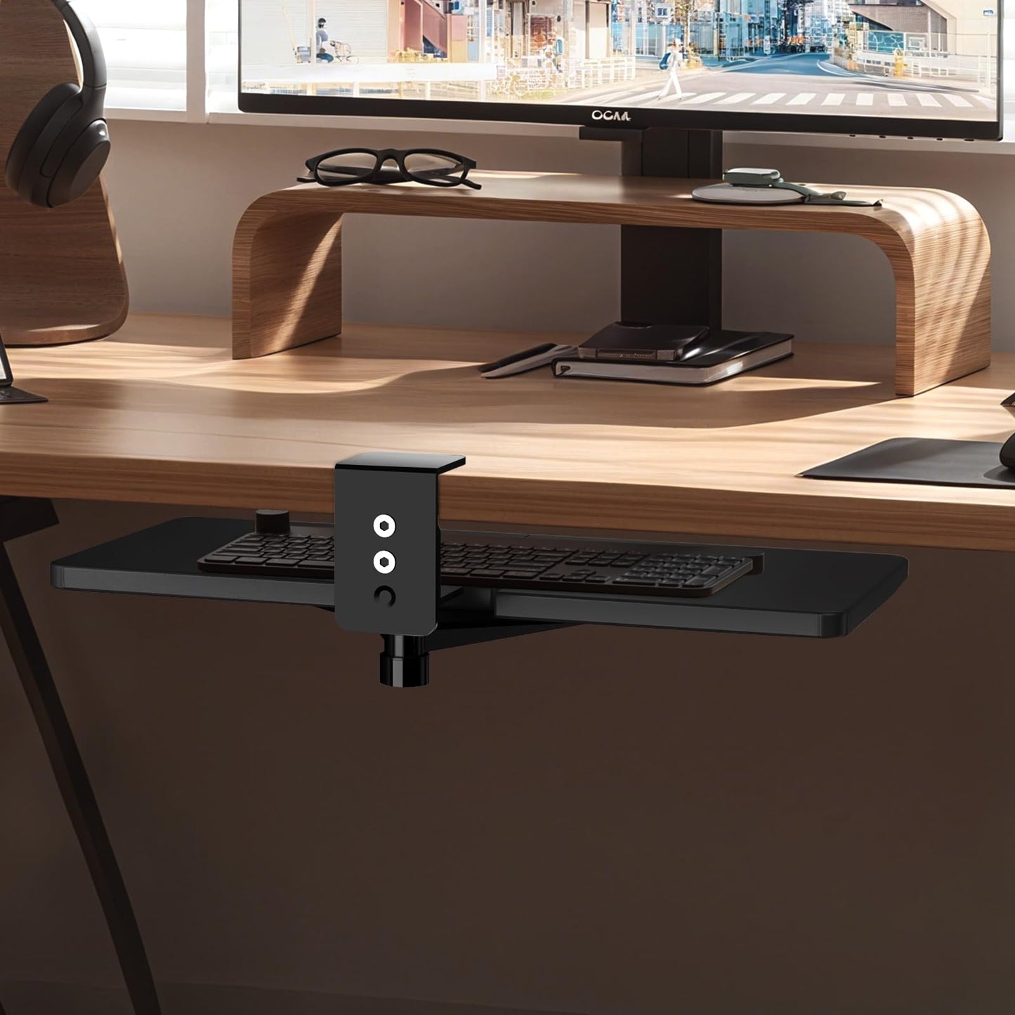 Large Under Desk Rotatable Computer Keyboard and Mouse Tray, Extra Sturdy Desk Swivel Clamp, Ergonomic Keyboard & Mouse Tray for Typing in Home, Office Work, 23 x 10 Inch - Black