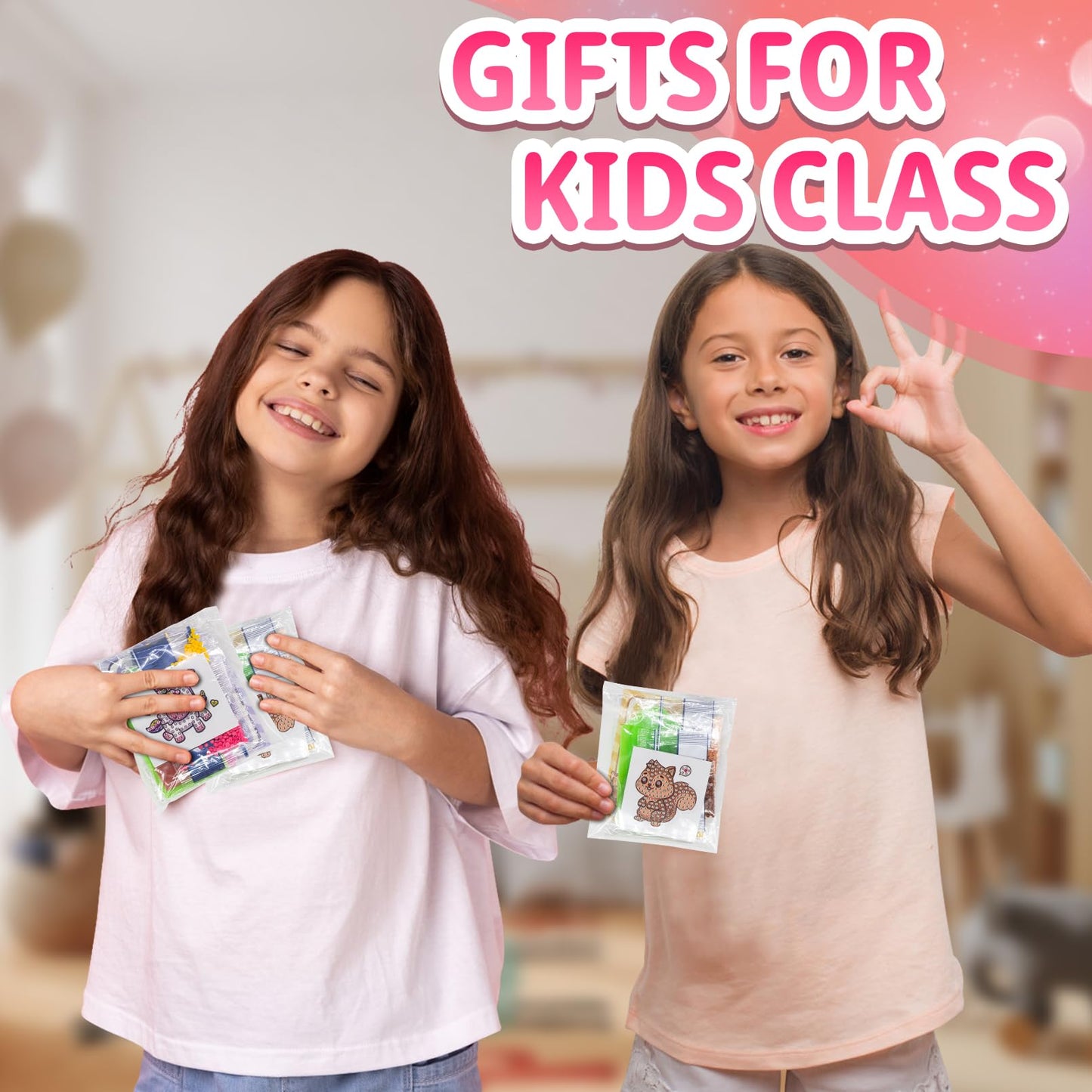 VOOADA Valentines Day Cards for Kids,Perfect 28 Pack Animal Buddies Painting Arts Crafts Kits for Kids School Classroom Birthday Party, Diamond Art Stickers Party Favors Packs for Boys Girls Gift