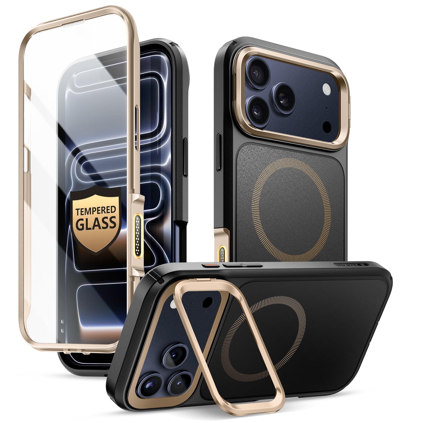 I-Blason Ares For Iphone 17 Pro Max Case With Stand [9H Tempered Glass Screen Protector][Magsafe Compatible] [Camera Capture But