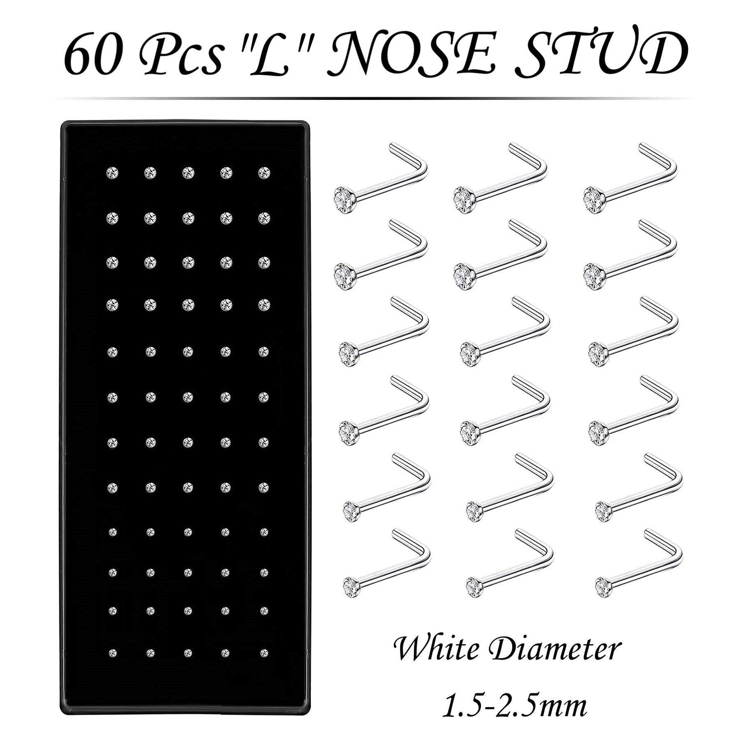 3 Sets 160 Pcs Stainless Steel Nose Piercing Jewelry, L Shaped Nose Rings & Studs, Colorful Hoops for Women & Men, 1.5/2/2.5mm,