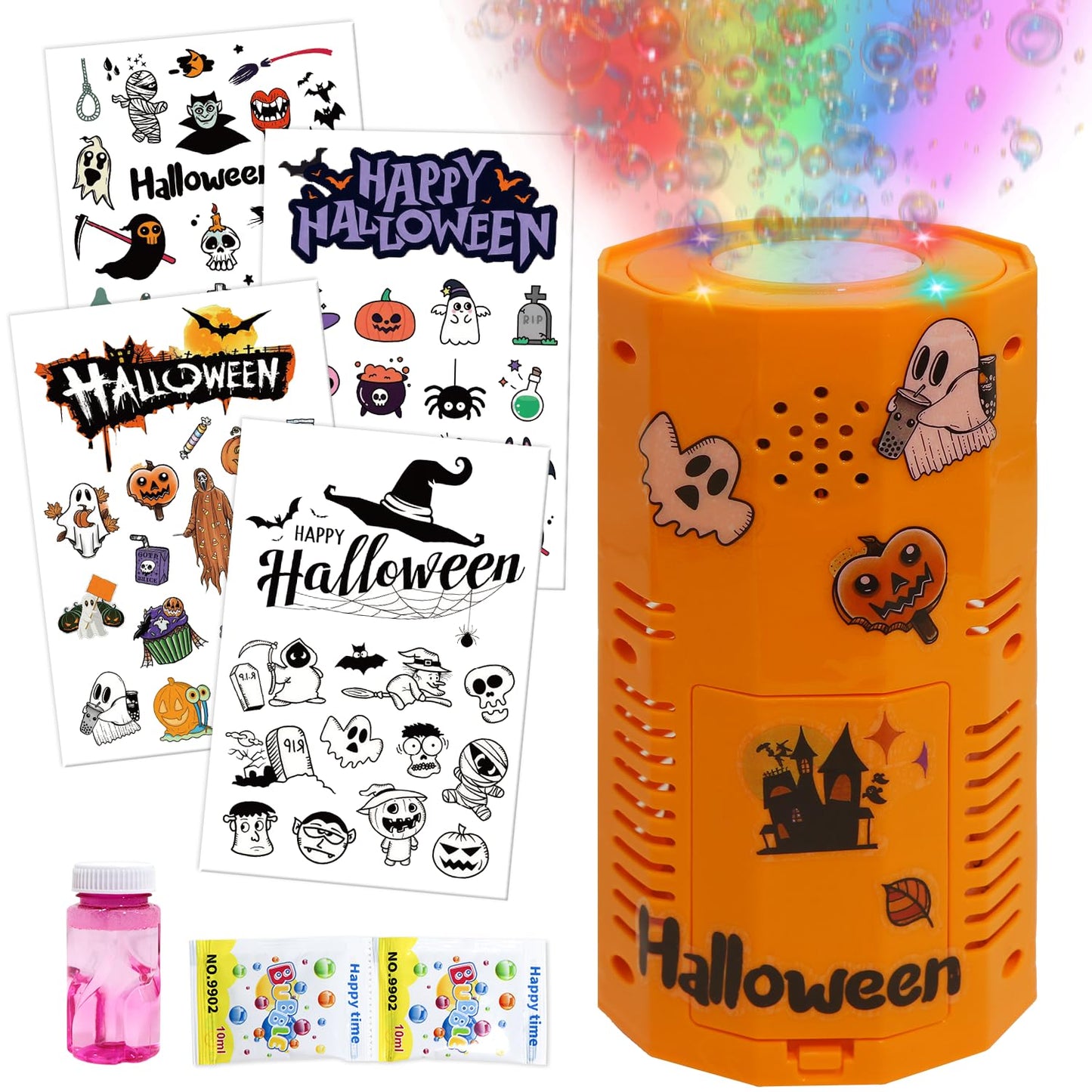 Halloween Bubble Machine with DIY Sticker,Portable Automatic Bubble Machine with Lights and Spooky Sound Effects/DIY Sticker,Bubble Maker Toys for Kids & Adults Outside Activities Parties Halloween