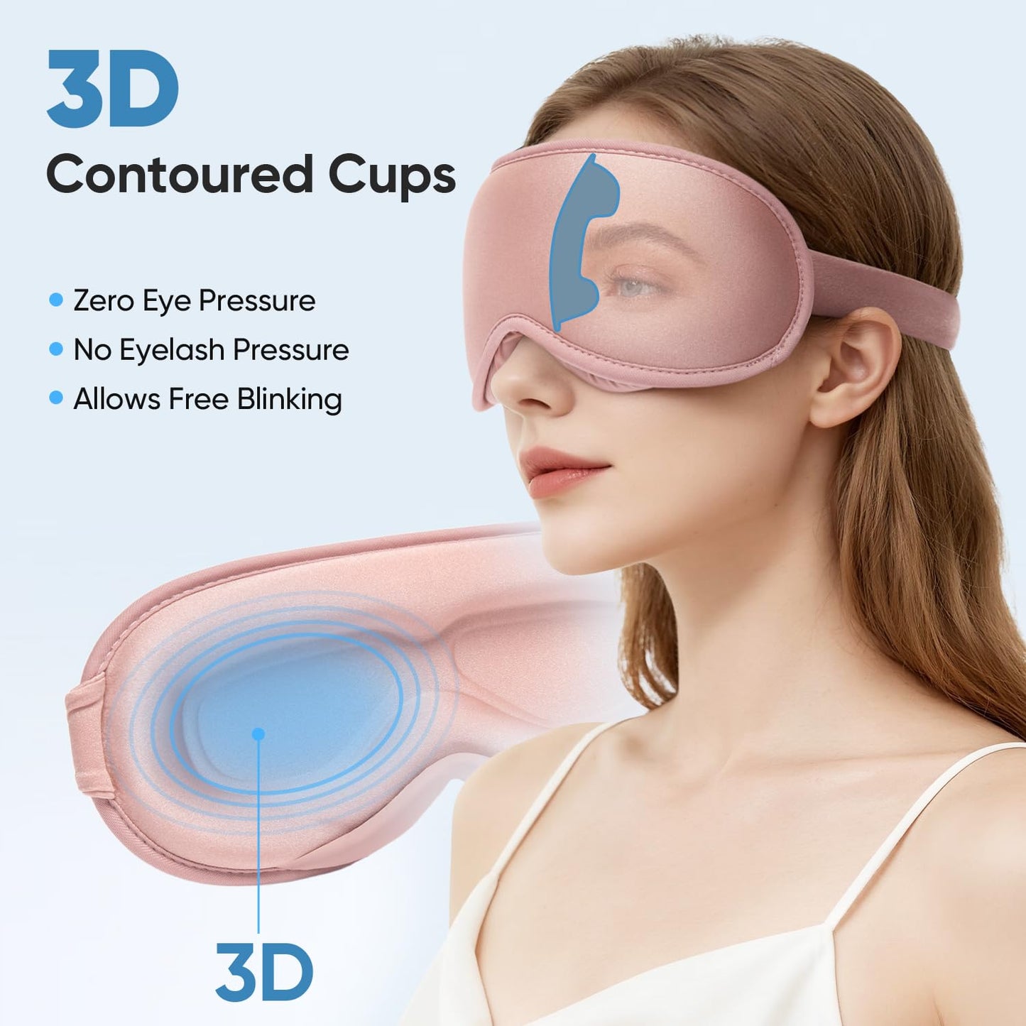 Weighted Eye Mask for Sleeping - Sleep Mask for Women & Men, Blackout 3D Contoured Sleeping Mask for Side Sleeper, Zero Pressure Soft Night Eye Cover with Adjustable Strap for Travel, Pink