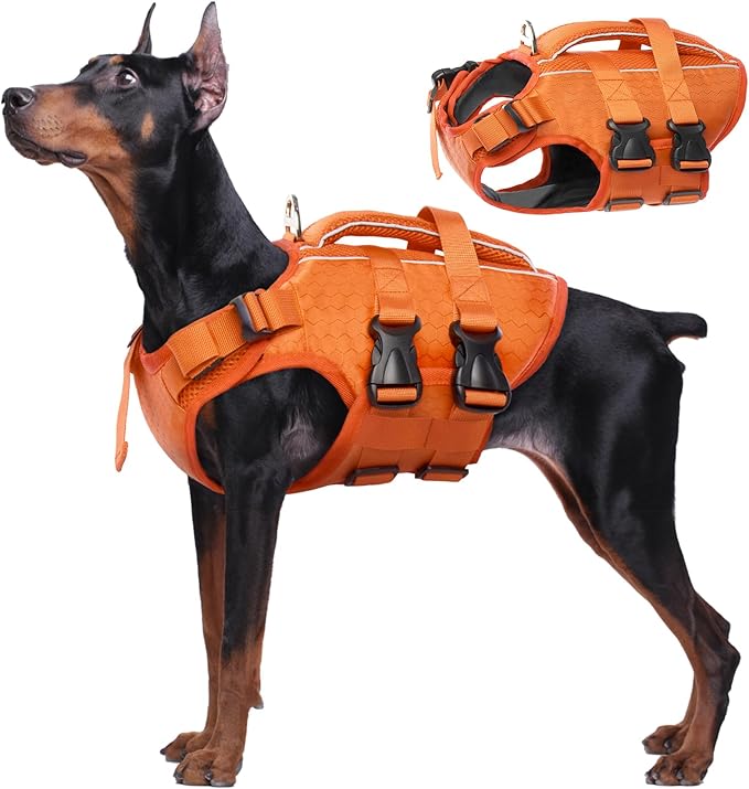 Kuoser Dog Life Jacket High Flotation, Reflective Dogs Life Vest for Swimming Boating, Adjustable Small Medium Large Dog l...