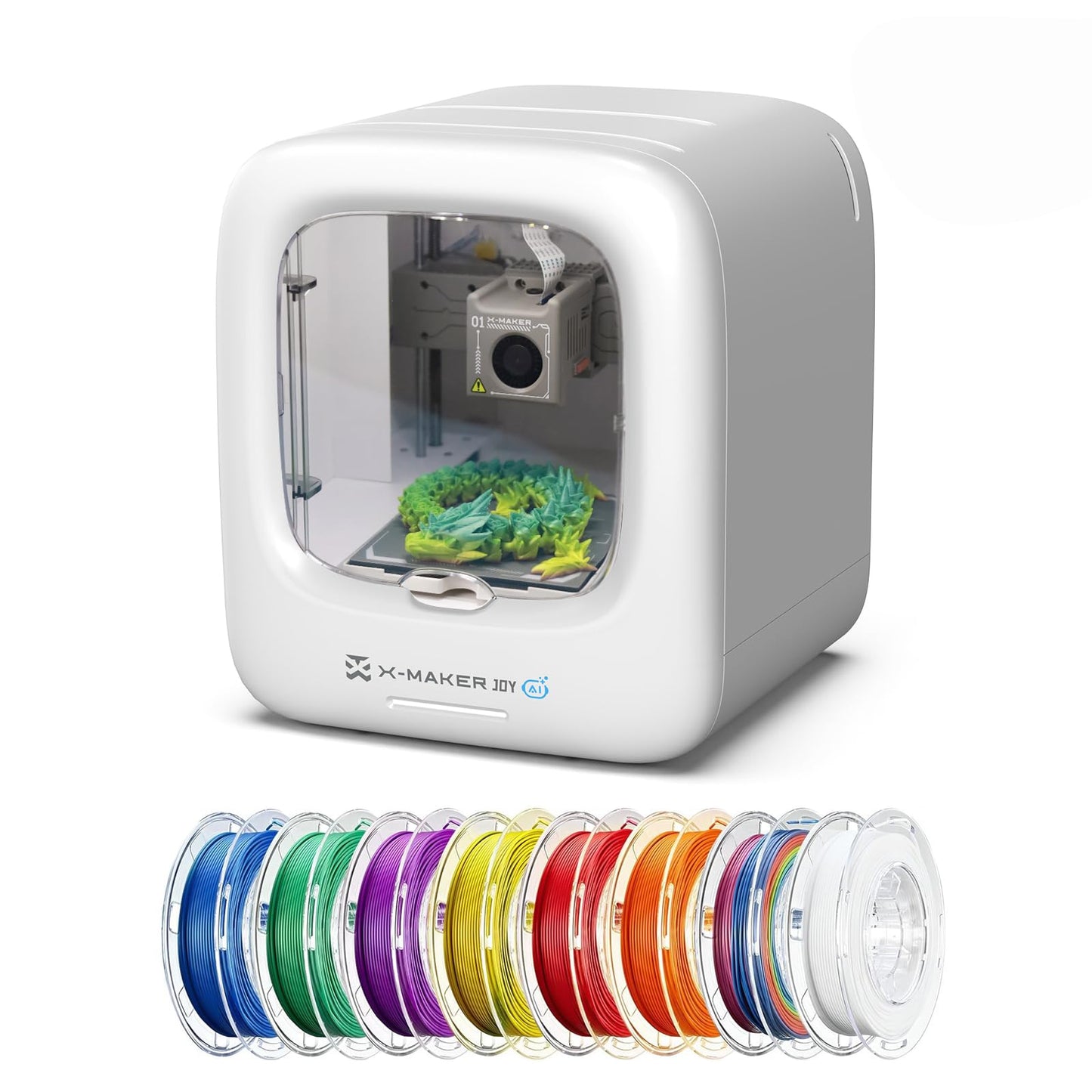 AOSEED 3D Printer for Kids, AI-Powered Fully Assembled 3D Printer with Up to 400mm/s Speed, Auto Leveling, 1500+ Models & 17+ Modules, Includes 8 PLA Filaments for Home and School Use, X-MAKER JOY AI+