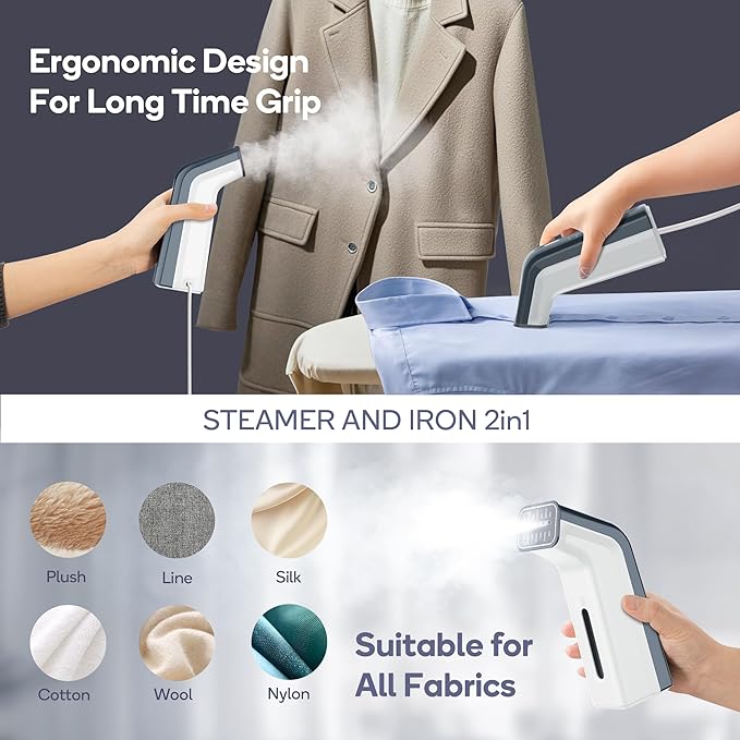Travel steamer for clothes,100V-240V dual voltage steamer & iron 2 in 1,integrated 170ml tank 25s fast heat-up,1.2lbs portable fabric iron,handheld steaming wrinkles remover for garments(Panda colors)