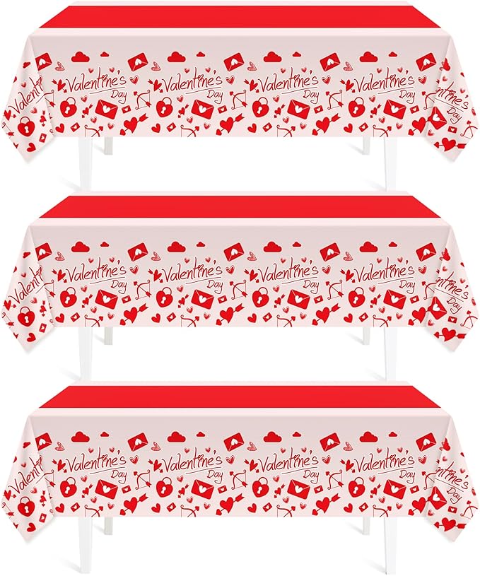 Childom Valentines Day Tablecloth for Valentines Day Decorations Party,3 Pack Disposable Plastic Valentines Table Cloths 5...