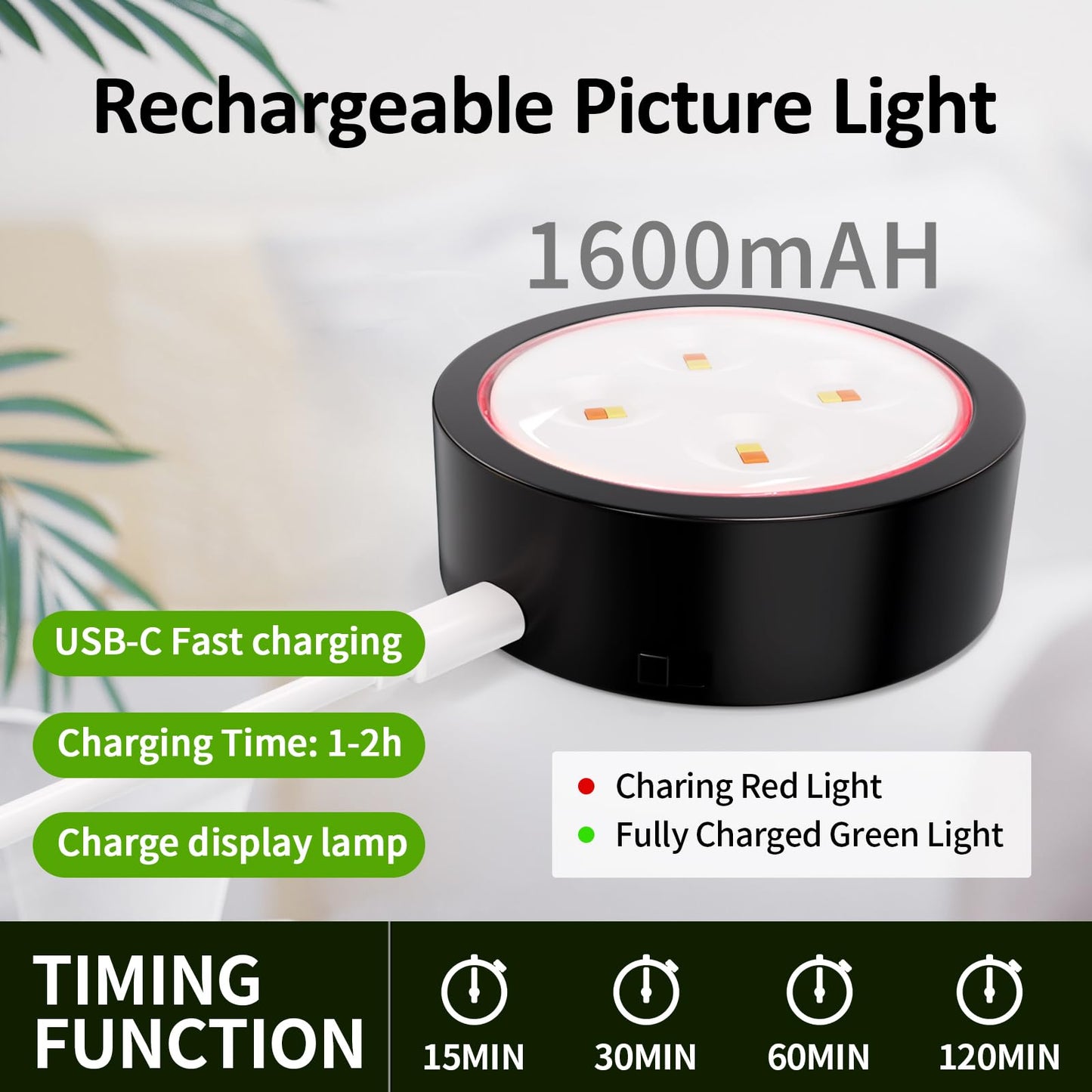 Tututry Picture Lights for Wall, Rechargeable Battery Operated Wireless Magnetic Painting Lights with Remote Dimmable and Timer, Wall Decor Lights with 3 Lighting Modes for Art Display (Black, 6Pack)