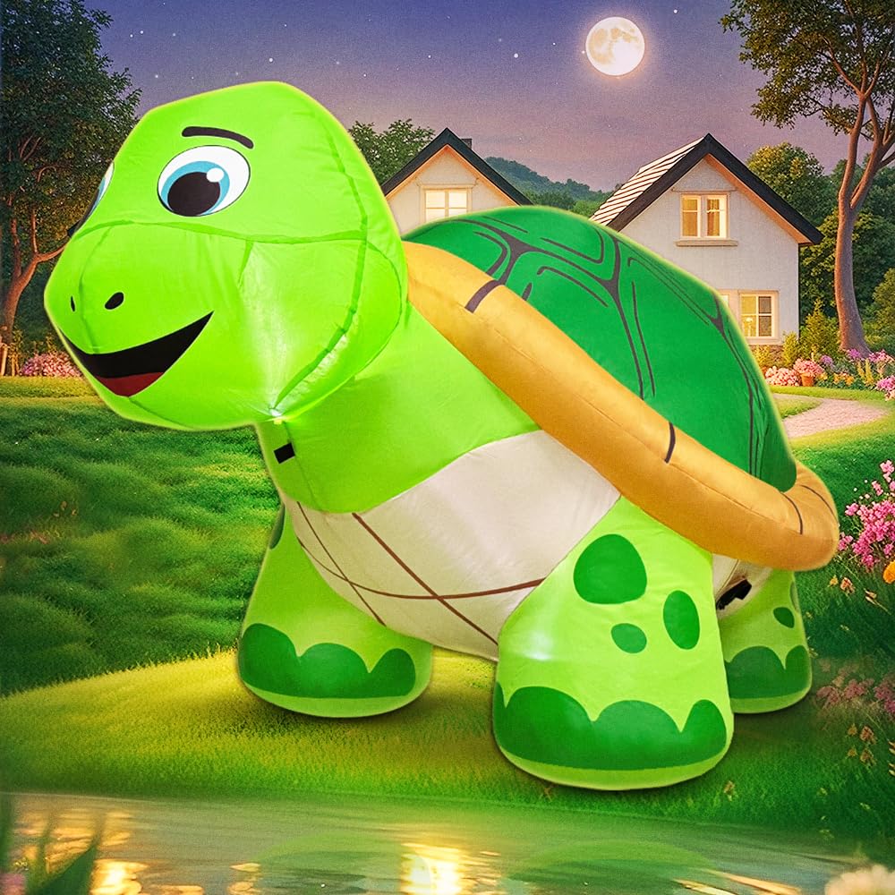 5 FT Tortoise Inflatable Decoration, Spring Inflatable Blow Up Animal Decorations Built LED Lights for Outdoor Yard Farm Lawn Holiday Garden Birthday Party