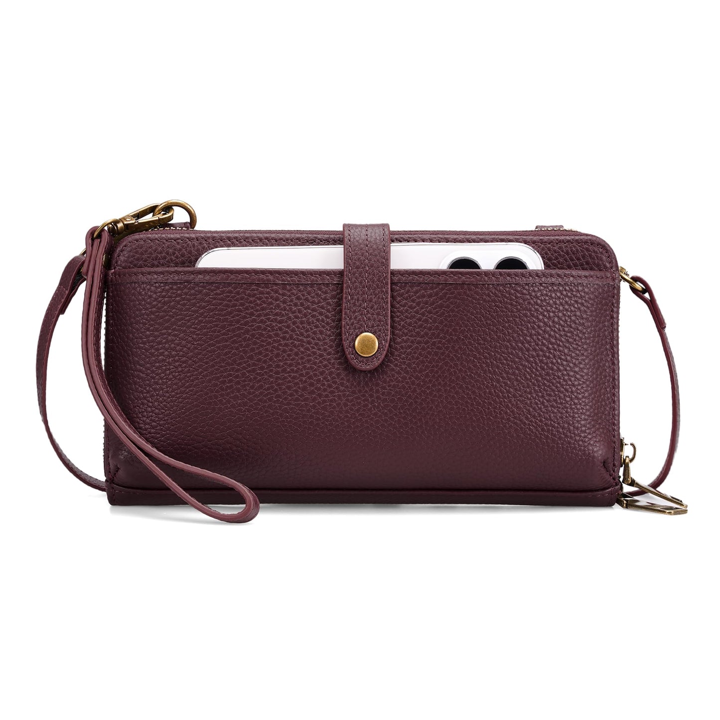befen Genuine Leather Clutch Purse for Women Burgundy Purse with Built in Wallet RFID Wristlet Wallets Cell Phone Crossbody Travel Soft Real Leather Crossbody Bags Small Wristlet Clutch with 2 Straps