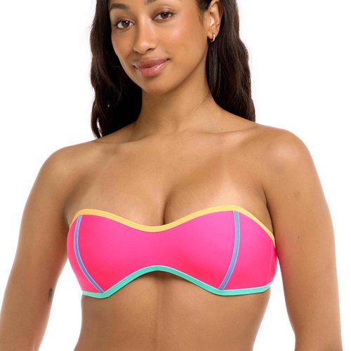 Body Glove Women's Standard Tainted Love Retro Bandeau Bikini Top Swimsuit, Bubble Gum Colorblock