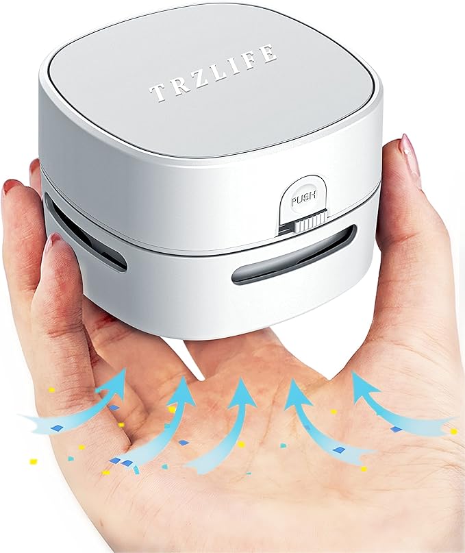 TRZLIFE Desk Vacuum Cleaner, Upgraded Mini Desktop Vacuum AA Battery More Durable Desk Accessory Sucks up Tiny Items and Crumbs from Desktop Drawer Countertop Ideal as an Easter White Elephant Gift