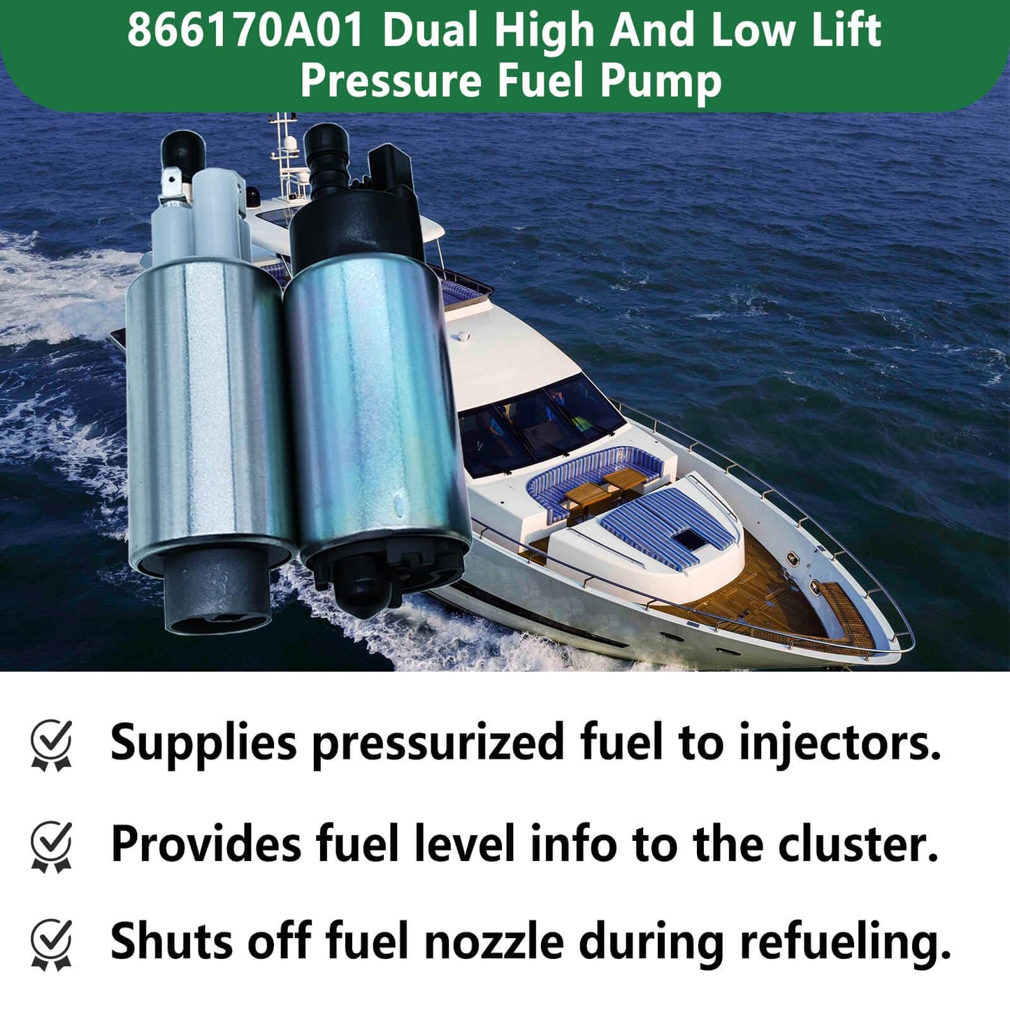 Dual High and Low Lift Pressure Fuel Pump – Replaces 866170A01, 866169T01 – Compatible with Mercury Mercruiser 305, 350, 377, 496 (5.0L, 5.7L, 6.2L, 8.1L) Marine Engines 1984-2020