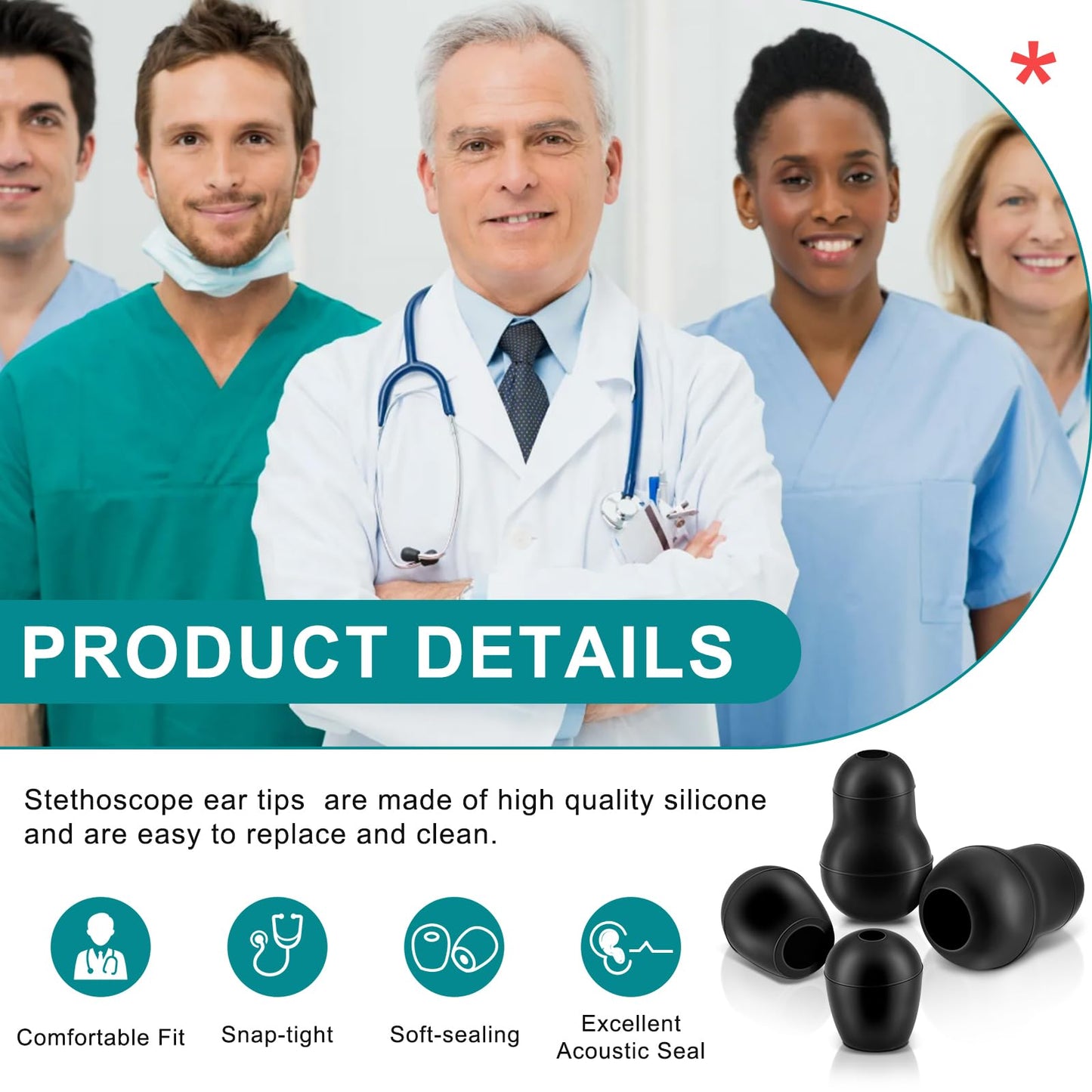 Stethoscope Ear Tips Replacement for Littmann Stethoscopes - Compatible with Littman Ear Tips Replacement, Stethoscope Ear Pieces, Littmann Stethoscope Parts & Cardiology IV Parts, Small/Medium, 4 Pcs