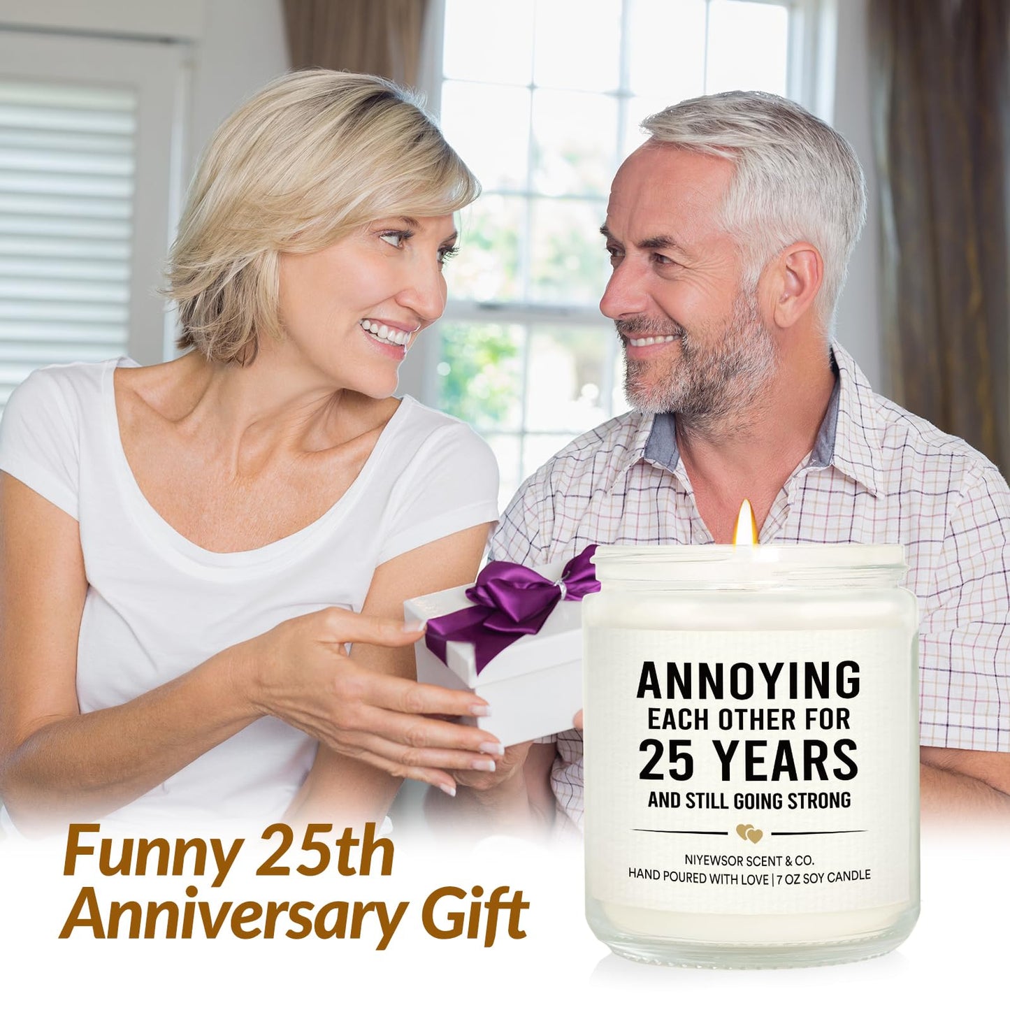 Niyewsor 25th Wedding Anniversary Couple Gifts, 25th Anniversary Candle Gift for Couples, Parents, Husband, Wife, Him, Her, Friends, Sliver Wedding Keepsake, 7oz