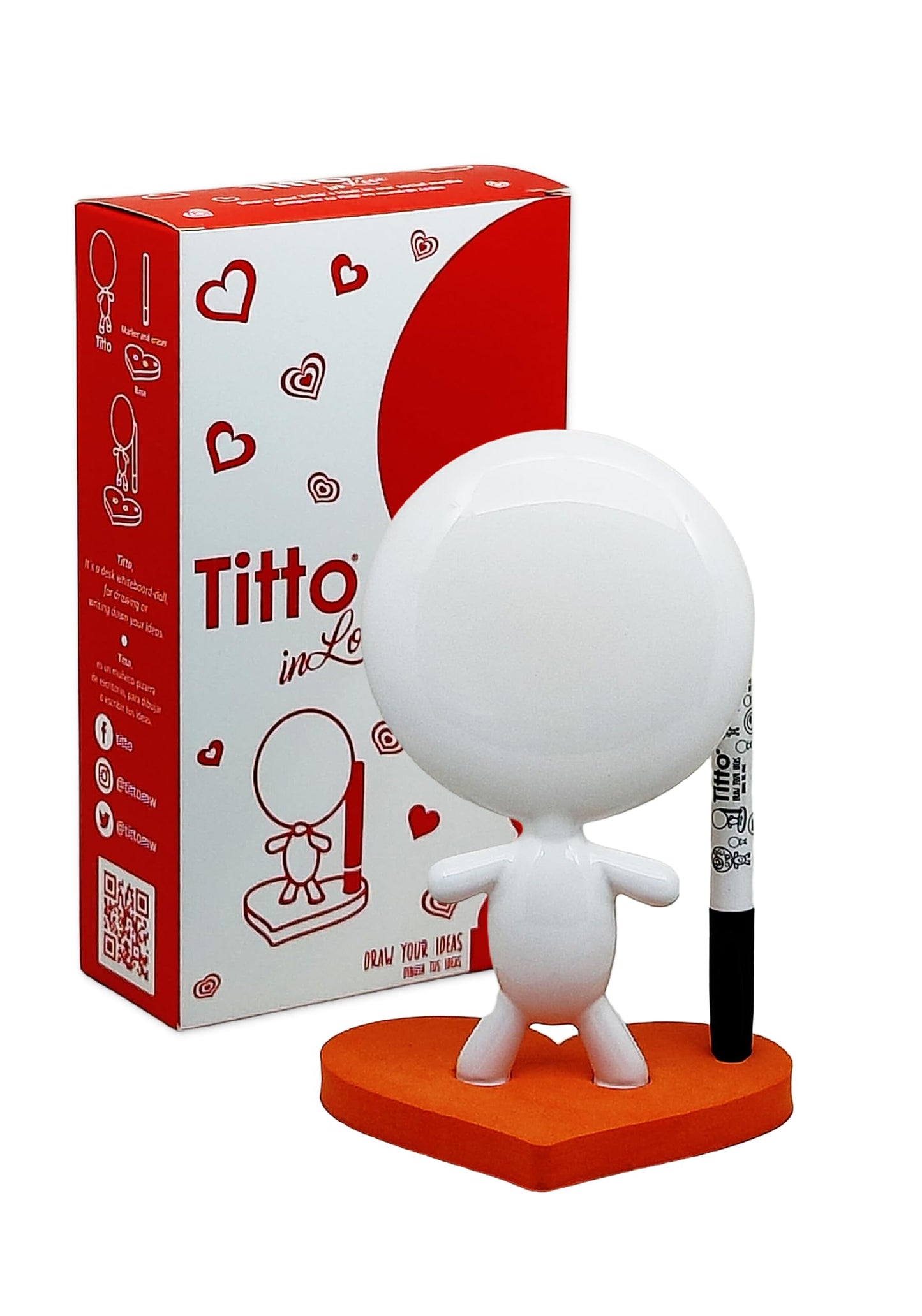 Estudio MW TITTO in Love, Draw Your Ideas - Back to School Gadgets Desk Gifts - Small Desktop Whiteboard Dry Erase - Ceramic Doll - Orange Office - Create Funny Faces (Orange)