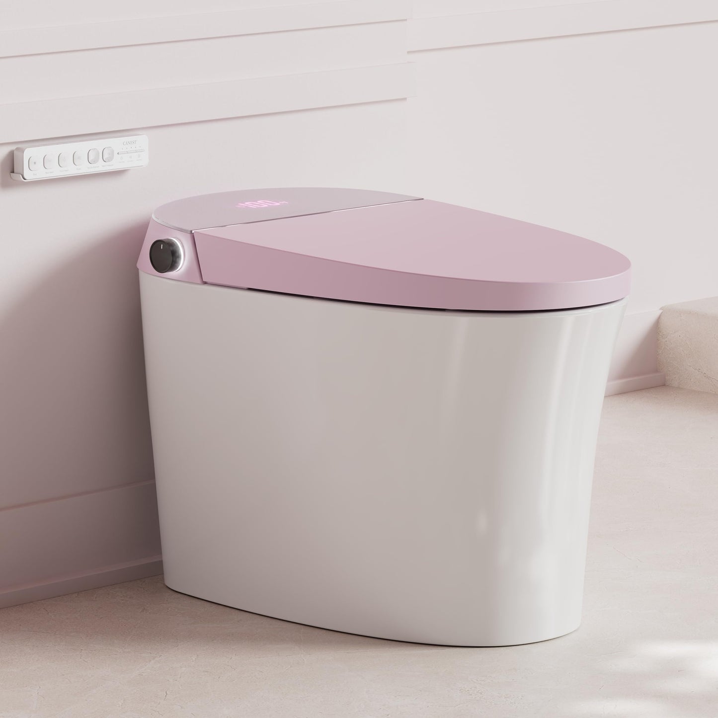 CANEST Pink Smart Toilet with Bidet Built In, ADA Comfort Height Bidet Toilet with Tank, Auto Open&Close Lid, Adaptive Heated Seat Warm Water Dryer, Foot Sensor, 1000g MAP Flush, Remote Control