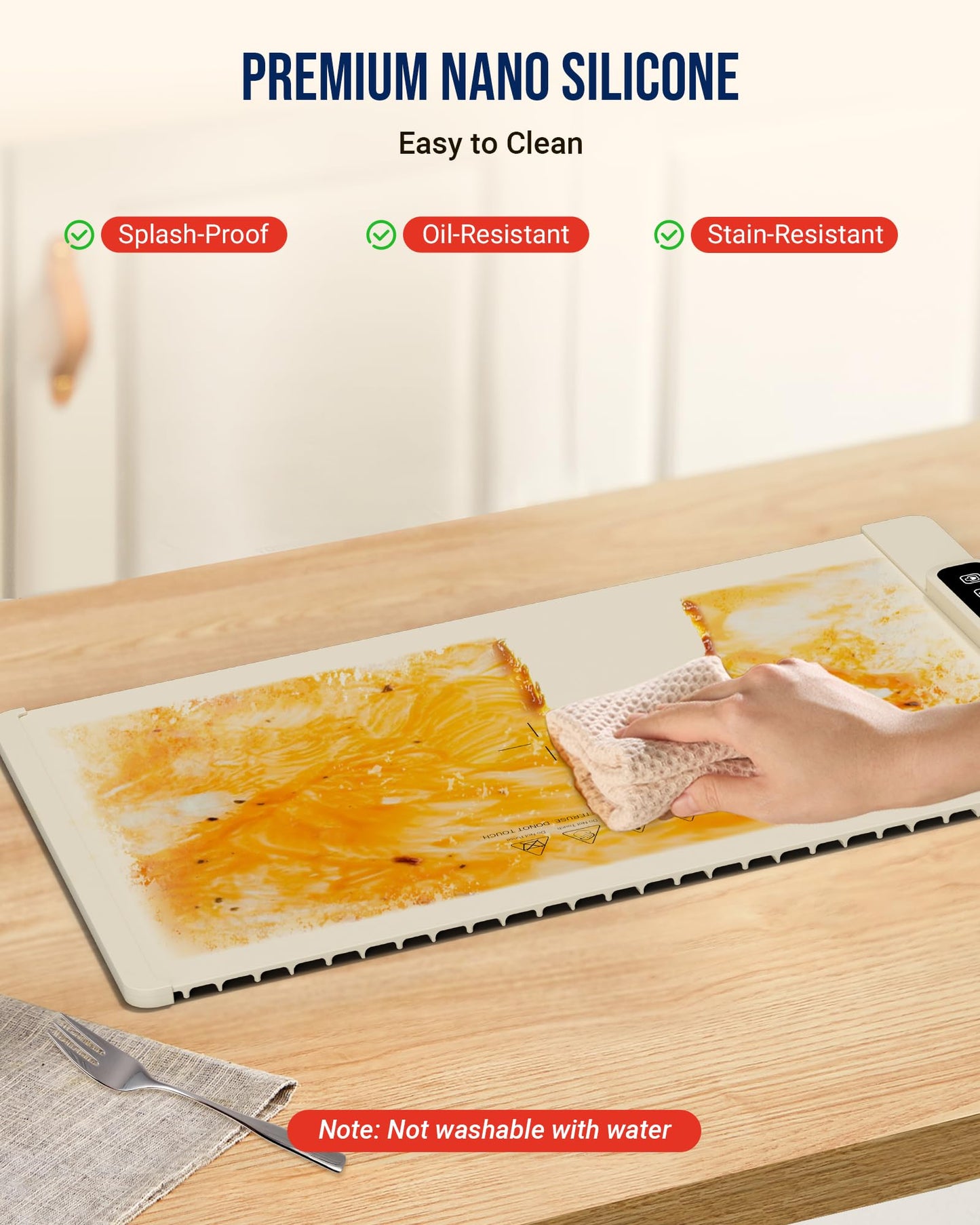 Warming Mat for Food, Food Warming Mats for Countertop with 5 Temperature Levels & 4 Hours Timer, Warming Pads for Food with Child Lock Safety, Food Warmer Mat for Buffet Party