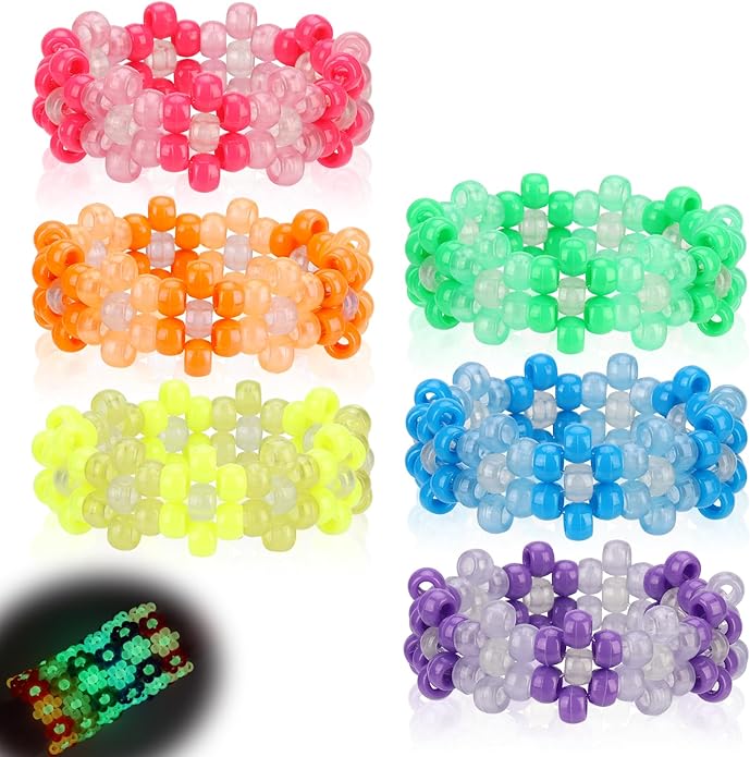 6 Pcs Flower Kandi Bracelets Glow In The Dark Stretch Rave Candy Bracelets Multi Color Beaded Flower Kandi Cuff Rave Acces...