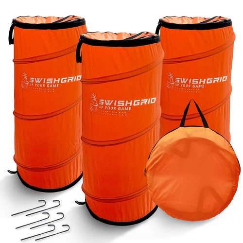 SwishGrid Portable Pop-Up Defender Dummy Trainer - Basketball Dribble Training - Football Tackling, Soccer Dribbling Dummies - Equipment to Improve Skills w/Built-in Storage (3 - Pack)