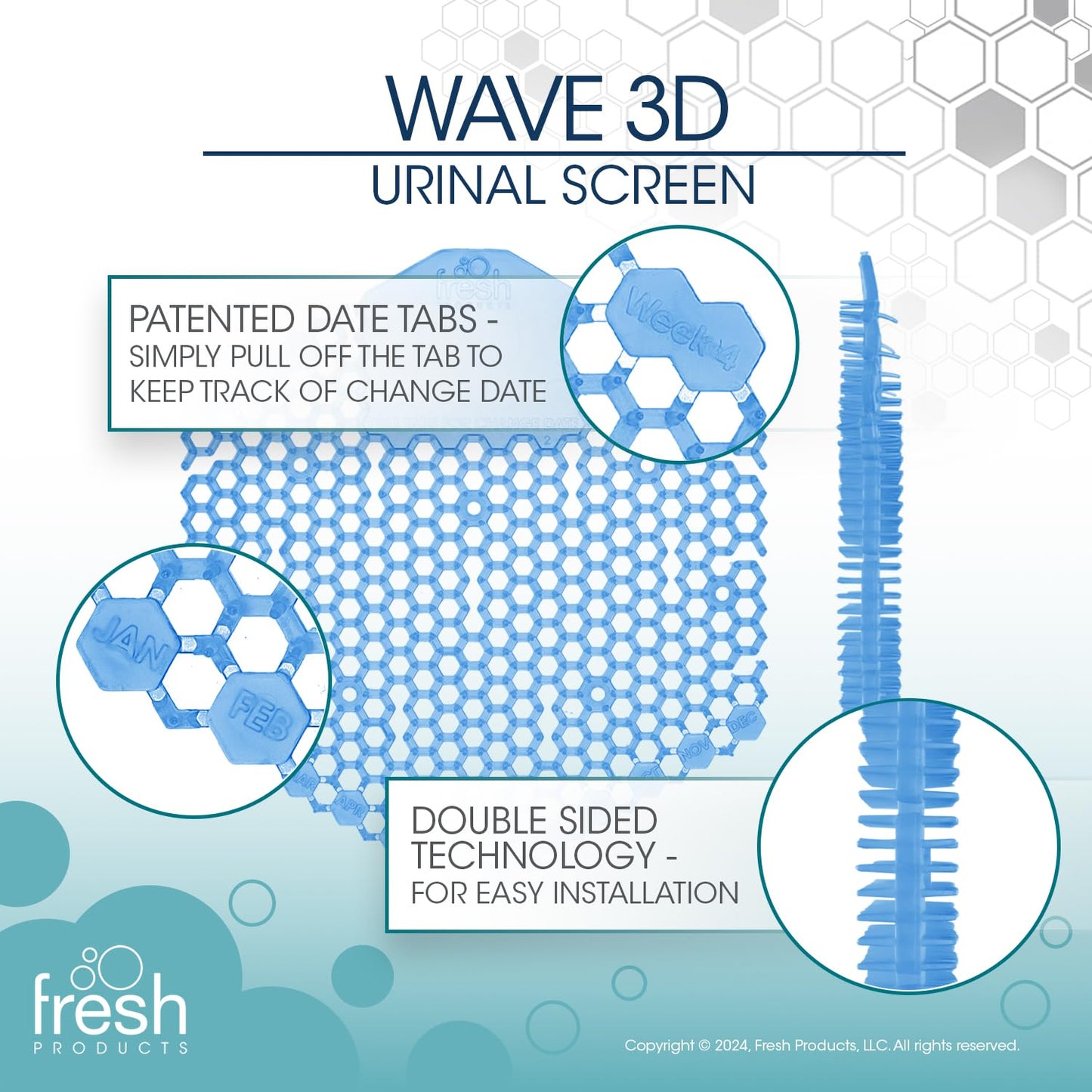 Fresh Products Wave 3D Urinal Screen Virtually Eliminates Urine Splash 30 Day Use Easy Installation Beneficial Bacteria Consistent Fragrance Made in the USA 10pk Urinal Screens Cotton Blossom