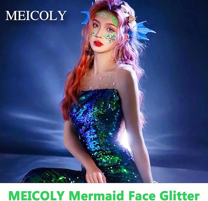 MEICOLY Green Face Body Glitter,Green Accessories for Spirit Week,Alien Costume Woman Face Glitter,Halloween Face Paint Glitter Makeup,St Patricks Day Sparkle Festival Rave Outfits