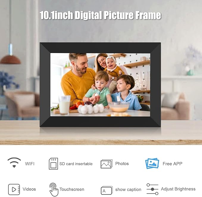 Digital Picture Frame WiFi 10.1 Inch Smart Digital Photo Frame with 1280x800 IPS HD Touch Screen, Auto-Rotate and Slideshow, Easy Setup to Share Photos or Videos Remotely via App from Anywhere