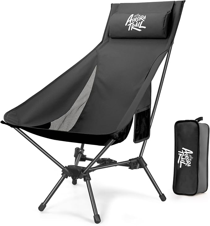 AuroraTrail High Back Folding Camping Chair with Pillow – Lightweight Portable Outdoor Chair with Cup Holder & Carry Bag, ...