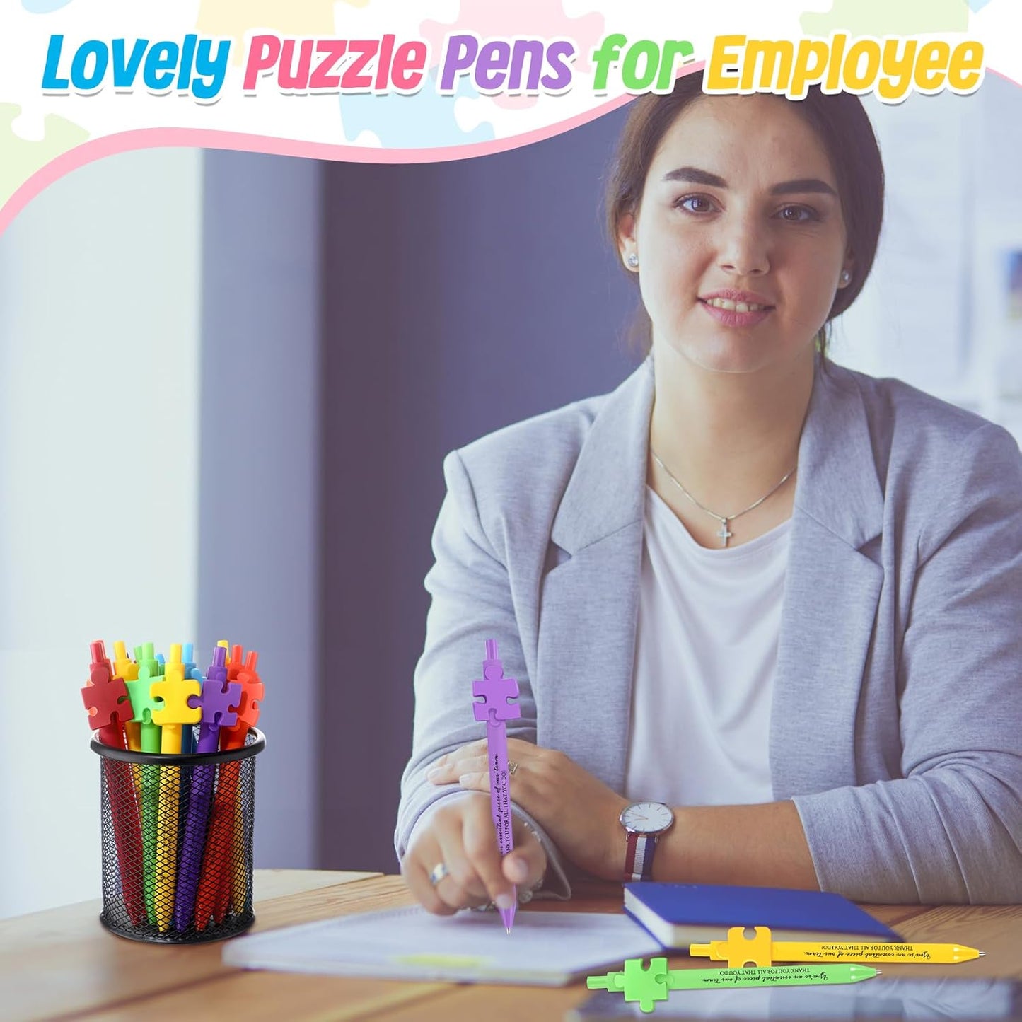 Eaasty 48 Pcs Employee Appreciation Gifts Bulk Inspirational Puzzle Pens Thank You Ballpoint Pens for Coworkers Staff Team Teacher Nurse Pastor Boss's Day Vet Tech Week Pharmacy Technicians Day Gifts