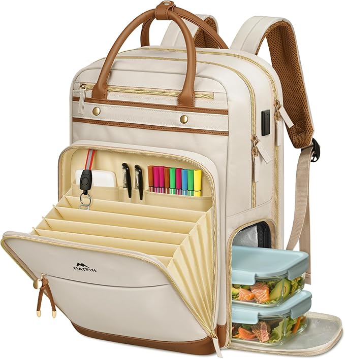 MATEIN Teacher Backpack with Lunch Compartment Detachable, 15.6 Inch Laptop Backpack with USB Port & Organized Pocket, Col...