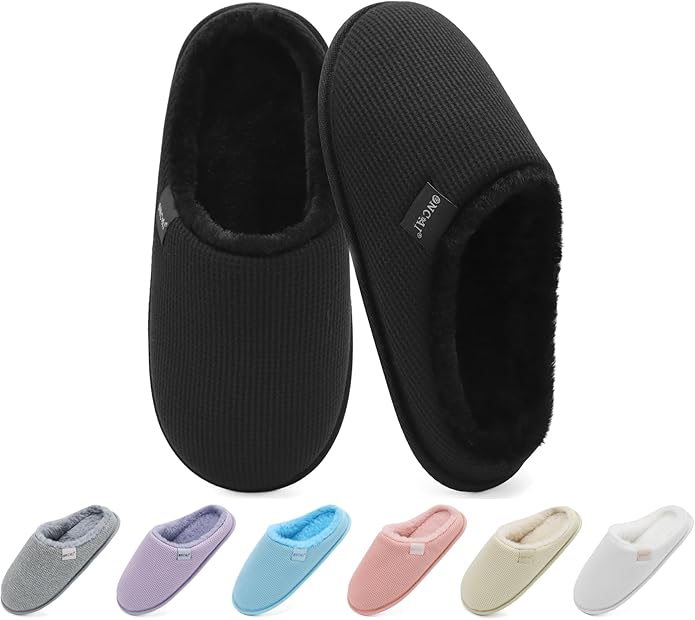 ONCAI Women's House Slippers, Cushion Memory Foam Waffle Upper Home Comfortable Warm Winter Cozy Soft Lightweight Indoor B...
