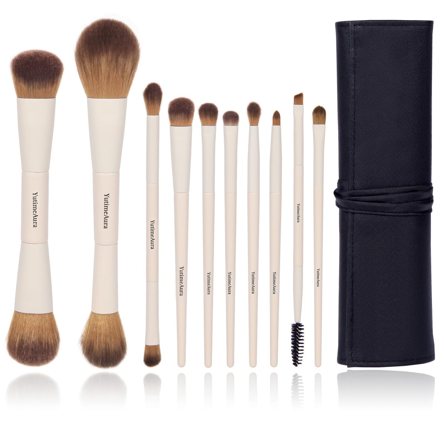 YutimeAura Makeup Brush Set 10pc, Dual-Ended Makeup Brushes For Bronzer, Contour, Eyeshadow, Blush, Concealer & Foundation Application