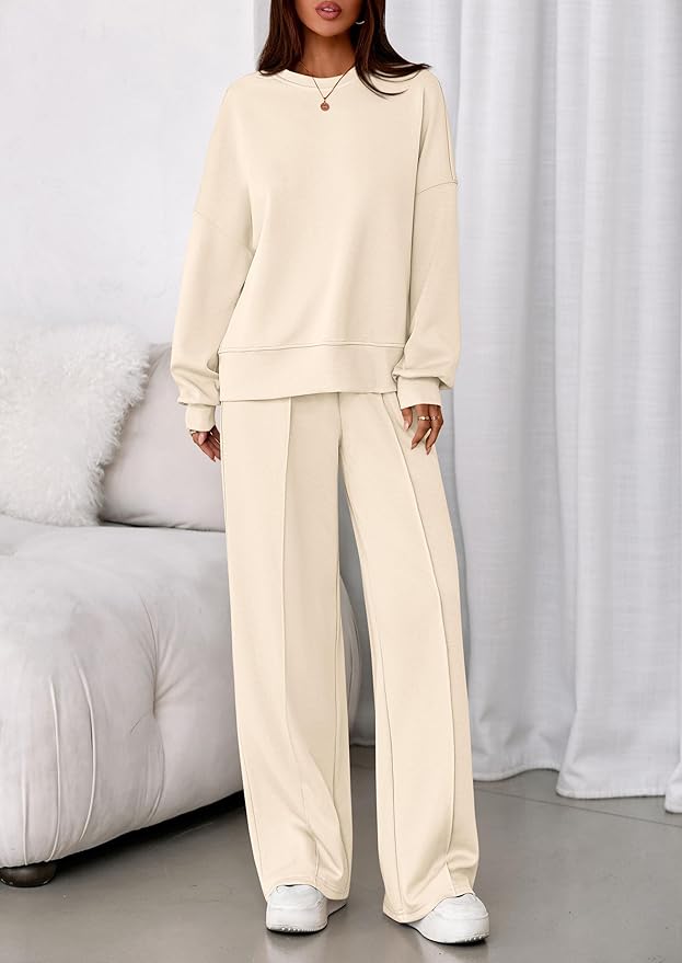 PRETTYGARDEN 2 Piece Sets For Women Fall Trendy Long Sleeve Sweatshirt Wide Leg Pants Loungewear Set Matching Sweatsuit
