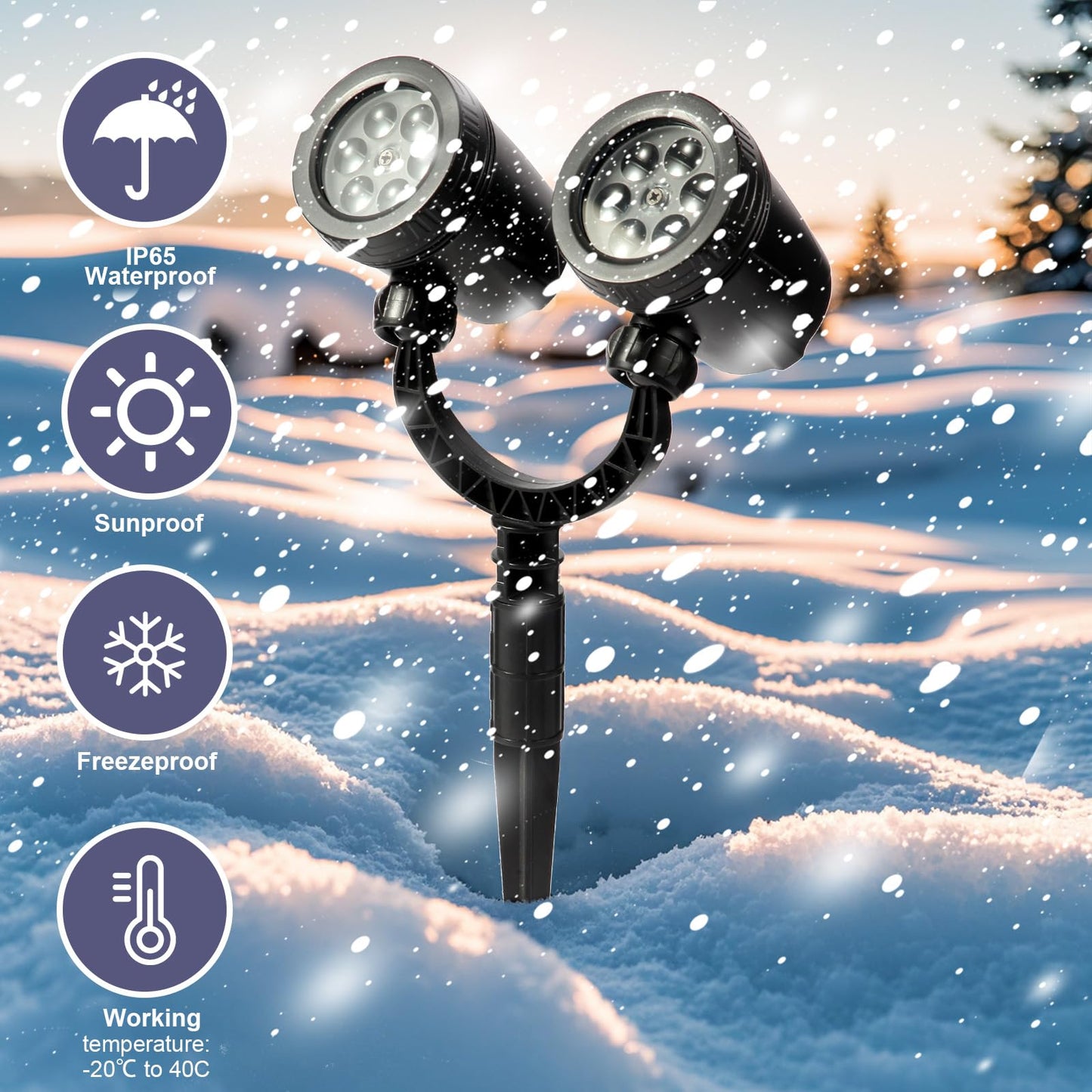 ‎LILNIAGY Christmas Double Head Snowflake Projection Lights, Outdoor LED Christmas Lights IP65 Waterproof, Rotating Snow Lamp Brighter LED Landscape for Xmas Holiday Party Decoration