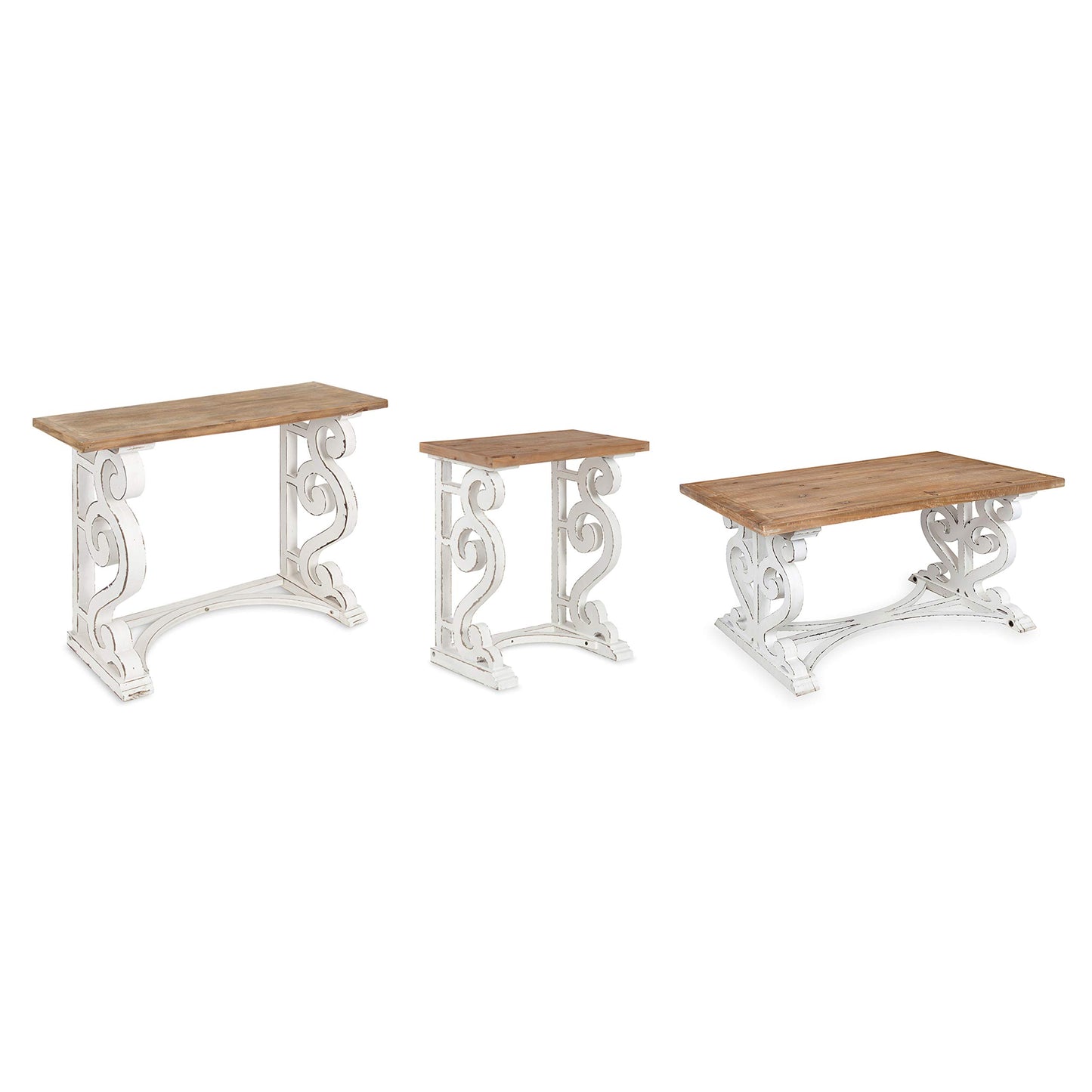 Kate and Laurel Wyldwood Rustic Carved Coffee Table, 38" x 23" x 18", Distressed Brown and White, Farmhouse-Inspired Living Room Decor