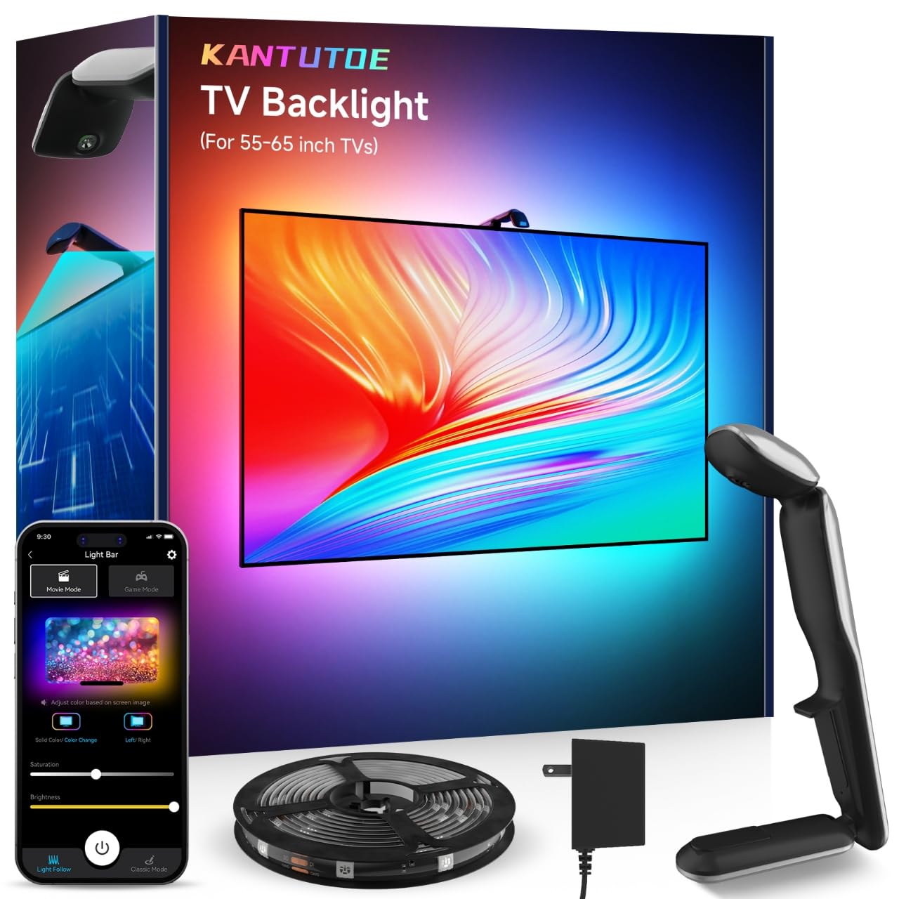 KANTUTOE TV LED Backlight with Camera, 13.7ft LED Lights for 45-65 Inch TVs & PC Monitors, Smart App Control TV Lights That Change with TV, Music Sync Strip Lighting for Gaming, Home Decor