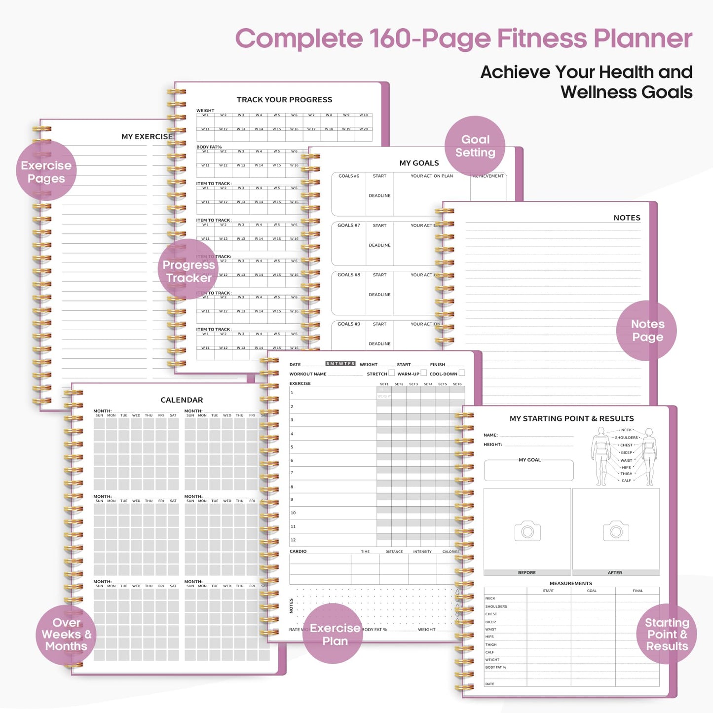 Fitness Workout Journal for Women & Men, A5(5.5" x 8.2") Workout Log Book Planner for Tracking, Progress, and Achieving Your Wellness Goals-Purple