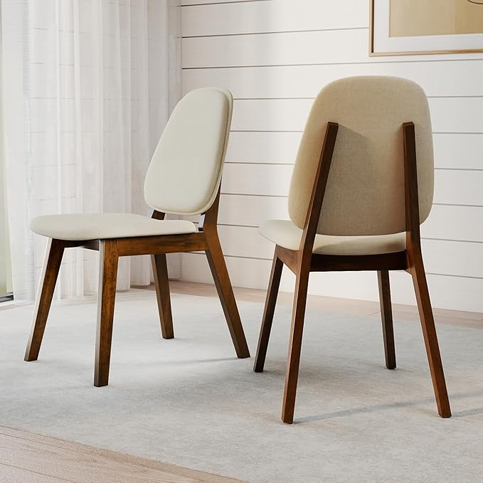 Giantex Wooden Dining Chairs Set of 4, Linen Fabric Upholstered Dining Room Chairs w/Rubber Wood Frame, Padded Seat, Curved Back, Mid-Century Modern Kitchen Side Chair for Home Living Room