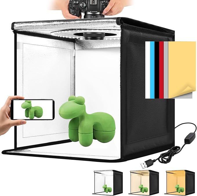 Photo Light Box, 12/16/20/24/32 Inch Photography Light Box with CRI>95 120 Light Beads. Dimmable Shooting Tent Kit with Wh...