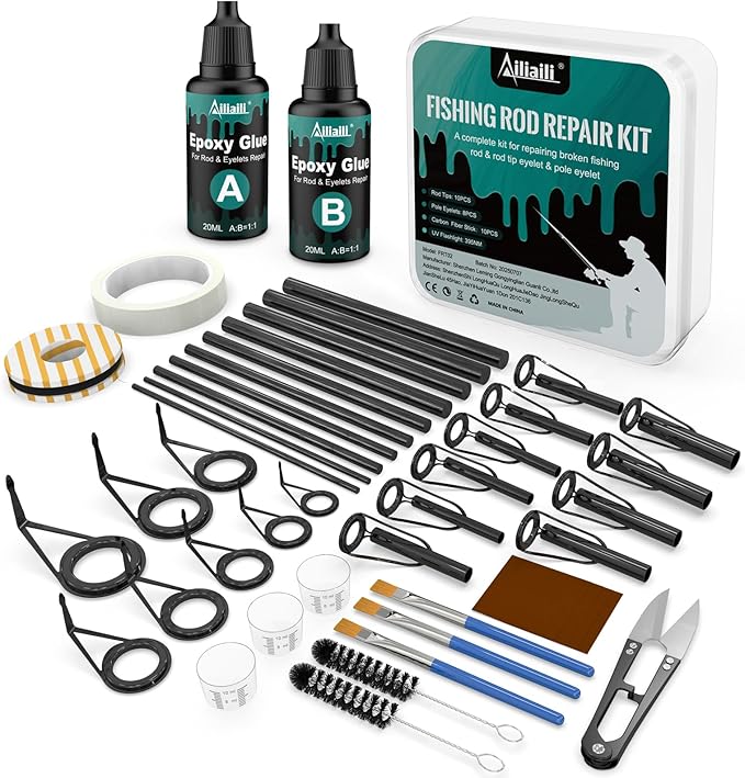 Ailiaili Fishing Rod Repair Kit - 3-IN-1 Fishing Pole Complete Supplies Kit for Rod Tips, Fishing Rod & Guide Eyelets Repl...