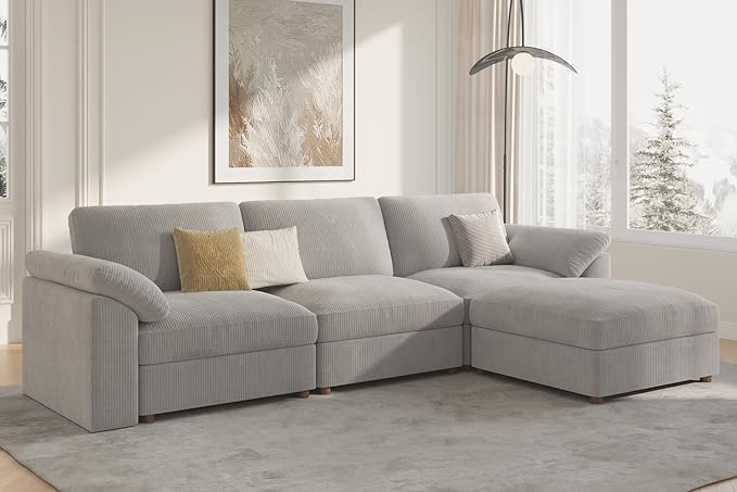 EASE MOOSE Oversized Modular Sectional Sofa, Modern Luxury Large L Shape Sectional Cloud Couch with Ottoman Sofa,Comfty Deep Grey Modular Sofa for Living Room