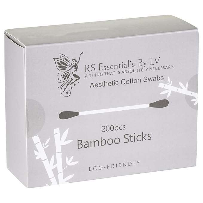 RS ESSENTIAL'S BY LV: Aesthetic Cotton Swabs Sticks Ear Swabs Bamboo swabs 200 Count Cotton Buds In 5 Colorful Colors (Black)