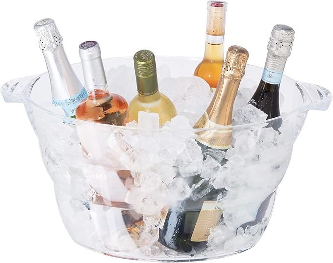 Oggi Acrylic Oval Party Tub - Clear Beverage Cooler w/Handles, Wine Cooler, Beer Chiller, Ideal Party Tubs for Drinks, Use...