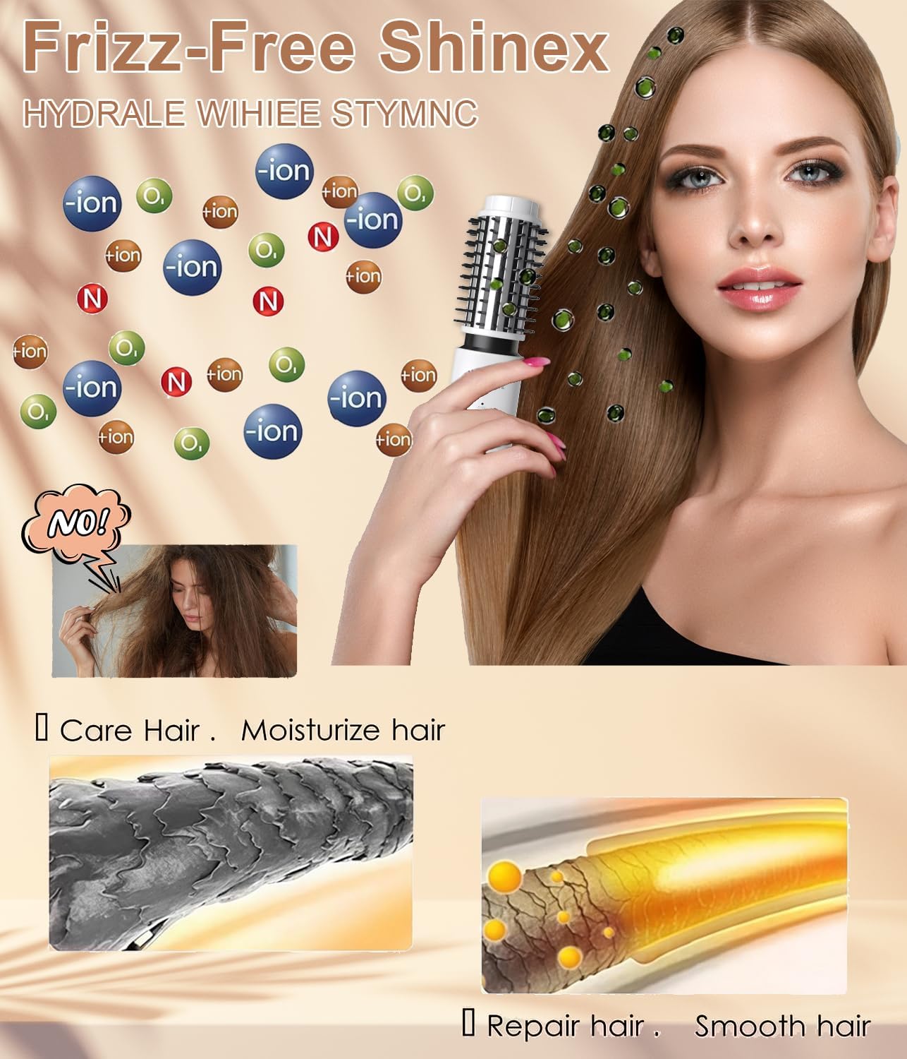 Cordless Hair Curling Iron Brush, 1.5" Mini Cordless Hair Curler, 3-in-1 Travel Curling Brush Hair Straightener Comb Rechargeable, Long Battery Portable Ionic Heated Tool, White